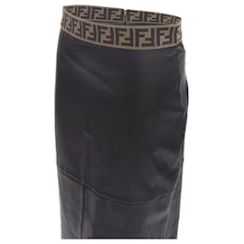 Fendi-Fendi Gonna khaki FF monogram waist lamb leather pencil skirt-Black