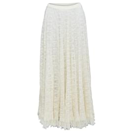 Dior-Dior cream linen cashmere silk open knit lace midi skirt-White,Cream