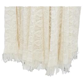 Dior-Dior cream linen cashmere silk open knit lace midi skirt-White,Cream