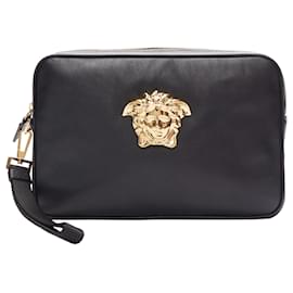 Versace-Bolsa de pulso em couro de cordeiro Versace Palazzo Medusa com zíper-Preto
