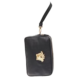 Versace-Bolsa de pulso em couro de cordeiro Versace Palazzo Medusa com zíper-Preto