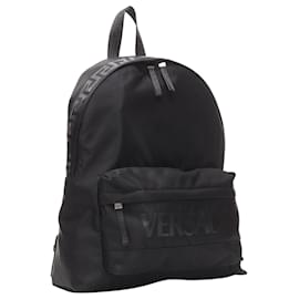 Versace-Versace La Greca 90's logo nylon backpack bag-Black