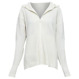 Issey Miyake Homme Plisse cream pleated zip hooded jacket White Cream
