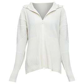 Issey Miyake-Issey Miyake Homme Plisse cream pleated zip hooded jacket-White,Cream