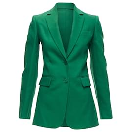 Valentino Garavani-Valentino Wool Silk Fitted Kong Sleeve V Neck Blazer Jacket-Green