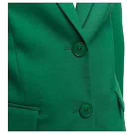 Valentino Garavani-Valentino Wool Silk Fitted Kong Sleeve V Neck Blazer Jacket-Green