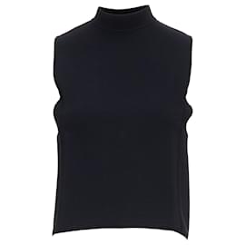 Ralph Lauren-Ralph Lauren Purple Label Square Armhole Hi Neck Crop Top-Black