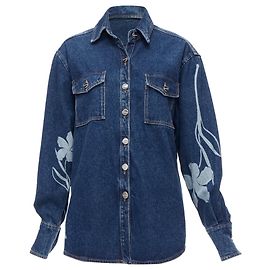 David Koma organic cotton floral silver logo button shirt Blue