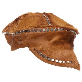 Gorra newsboy forrada de algodón, de piel de ternera teñida de coñac y con tachuelas de Prada Runway Plata Metálico