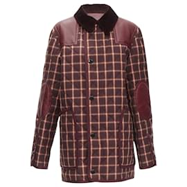 Burberry-Burberry reversible check leather patch jacket-Red,Dark red