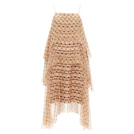 Vestido de cóctel a rayas de seda con estampado de píxeles de Dries Van Noten Multicolor