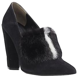 Fendi-Fendi suede mink fur chunky heel pump-Black