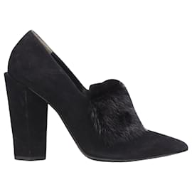 Fendi-Fendi suede mink fur chunky heel pump-Black