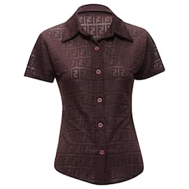 Fendi-Fendi FF Zucca sheer polo shirt-Red,Dark red
