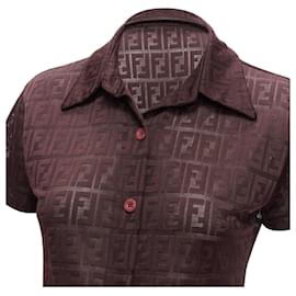 Fendi-Fendi FF Zucca sheer polo shirt-Red,Dark red