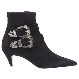 Saint Laurent Charlotte suede silver western buckle bootie Black