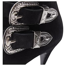 Saint Laurent-Saint Laurent Charlotte suede silver western buckle bootie-Black