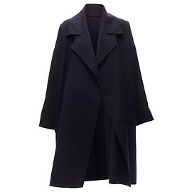 Issey Miyake double breasted wide cut cocoon coat Blue Navy blue