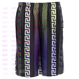 Versace-Shorts de seda twill com estampa Greca neon da Versace Runway-Multicor