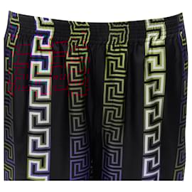 Versace-Shorts de seda twill com estampa Greca neon da Versace Runway-Multicor