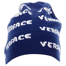 Versace-Versace wool logo monogram beanie hat-Blue