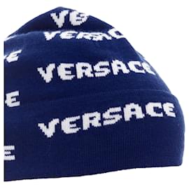 Versace-Versace wool logo monogram beanie hat-Blue
