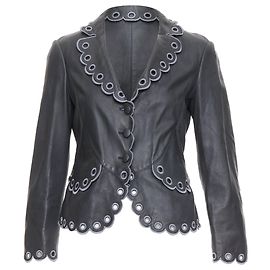 Emporio Armani lambskin embroidered scalloped crop jacket Grey