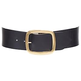 Céline-Celine Phoebe Philo Runway black leather large gold buckle oversized belt-Black