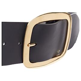 Céline-Celine Phoebe Philo Runway black leather large gold buckle oversized belt-Black