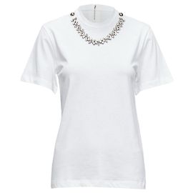 Camiseta de algodão com colar de studs de cristal e strass de Christopher Kane Branco