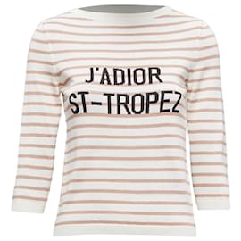 Dior-Christian Dior Jadior St Tropez Stripe Cropped Sweater-White,Cream