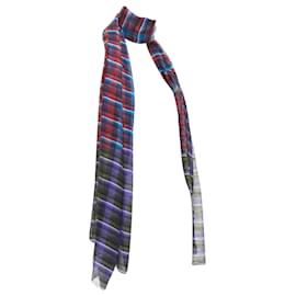 Hermès-Hermes Checkered Cashmere Silk Long Wrap Rectangular Scarf-Blue
