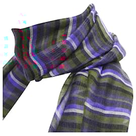 Hermès-Hermes Checkered Cashmere Silk Long Wrap Rectangular Scarf-Blue