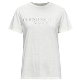 Dior-Dior MMXX Together Apart Print Washed Cotton Linen Sleeve Tshirt-White,Cream
