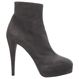 Yves Saint Laurent-Yves Saint Laurent suede almond toe platform ankle bootie-Grey