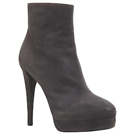 Yves Saint Laurent-Yves Saint Laurent suede almond toe platform ankle bootie-Grey