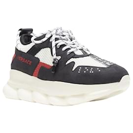 Versace-Tênis chunky baixo em camurça e malha Versace Chain Reaction-Preto