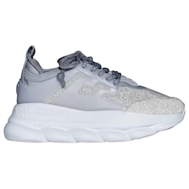 Versace-Versace Chain Reaction Reflective Silver Crystal Rhinestone sneaker-Silvery,Metallic