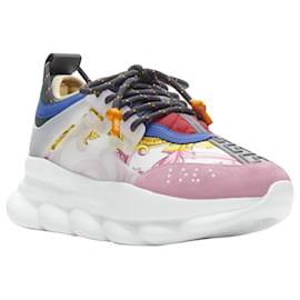 Versace-Versace Chain Reaction barocco twill suede sneaker-Golden,Metallic