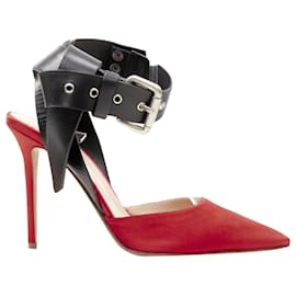 Autre Marque-Monse satin punk ankle strap pump-Red