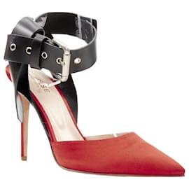 Autre Marque-Monse satin punk ankle strap pump-Red