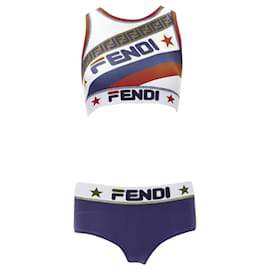 Fendi-Fendi FILA Mania Zucca logo print piece bikini set-Blue