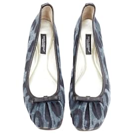 Dolce & Gabbana-Dolce & Gabbana denim leopard leather bow ballerina flats-Blue