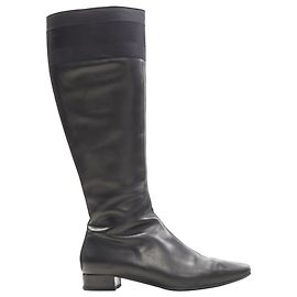 Botas de montar de cuero con charm de bambú y ribete Gucci Negro