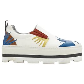 Tênis plataforma de bico fino em patchwork de couro com estrela MSGM Branco
