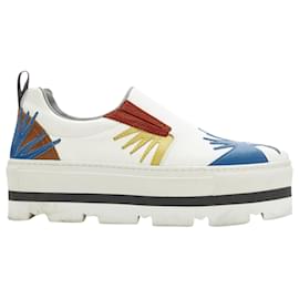 MSGM leather starburst patchwork point toe platform sneaker White