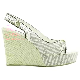 Louis Vuitton-Louis Vuitton striped monogram jute espadrille wedge-Pink