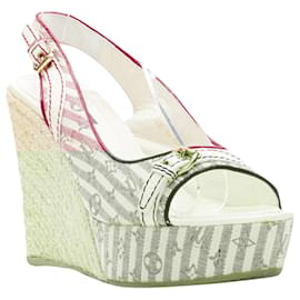 Louis Vuitton-Louis Vuitton striped monogram jute espadrille wedge-Pink