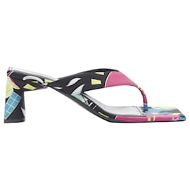 Balenciaga-Balenciaga floral satin square toe mid heel mule thong sandals-Multiple colors