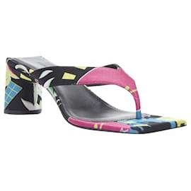 Balenciaga-Balenciaga floral satin square toe mid heel mule thong sandals-Multiple colors